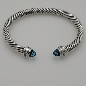 David Yurman Sterling Silver  Cable Classic Bracelet with Blue Topaz & Diamonds